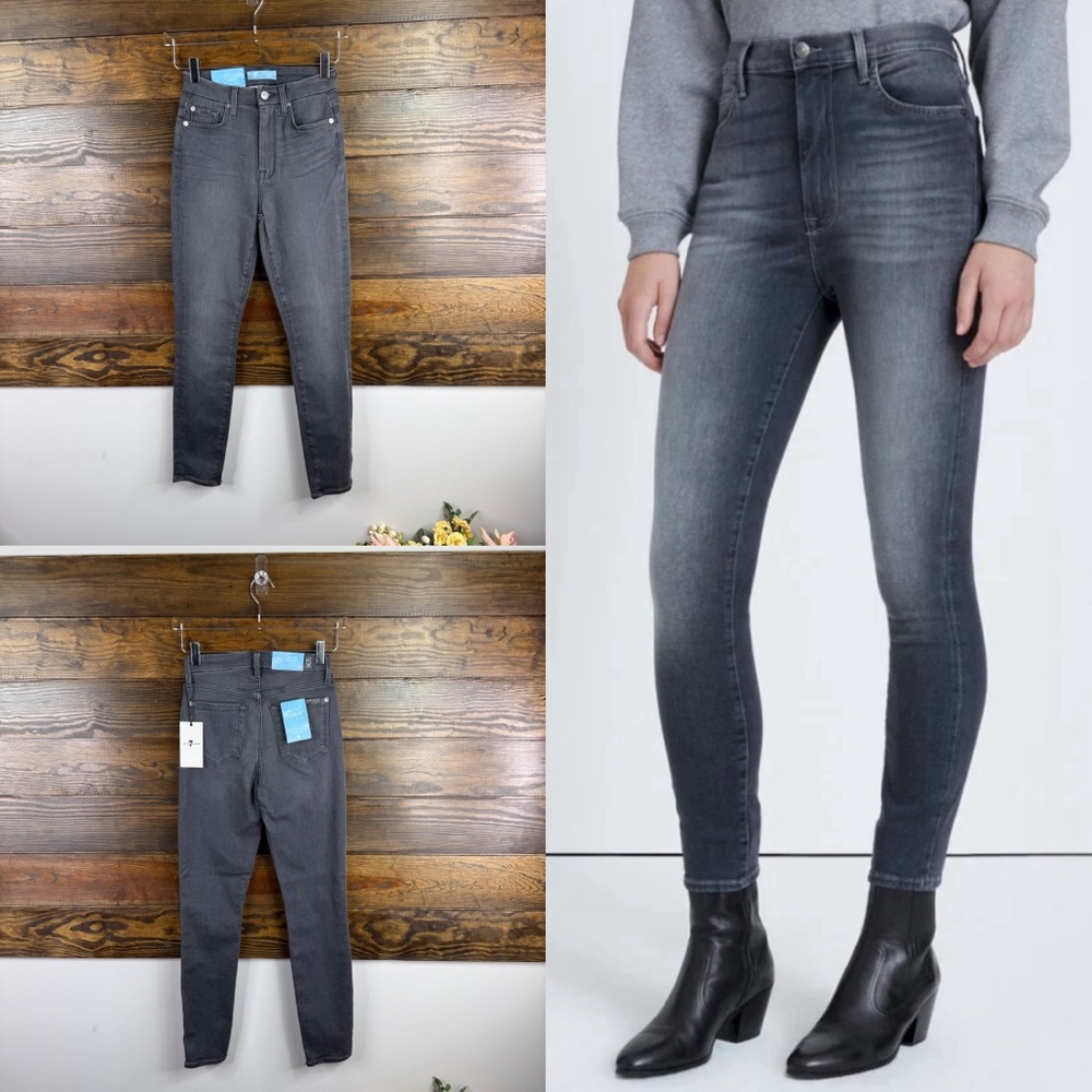 7 For All Mankind Blair High Rise Ankle Skinny Women Gray Jeans Size 25 New